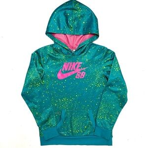 Nike SB Therma-Fit Turquoise speckled Spell Out Hoodie Sweatshirt Kids Size XL